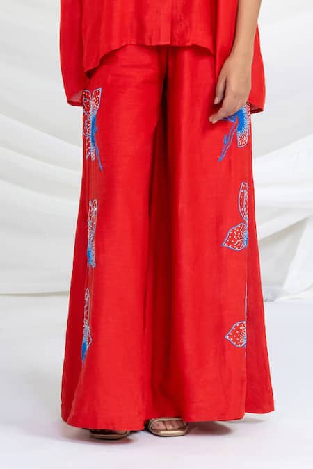 Ellemora Fashions_Crimson Charm Embroidered Shirt With Pant _at_Aza_Fashions