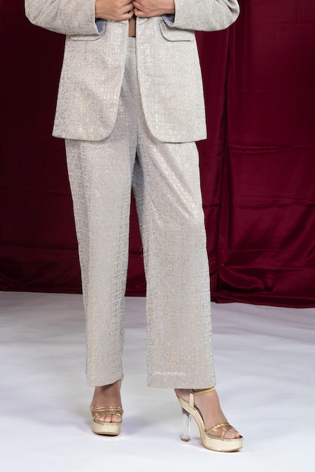 Buy_Ellemora Fashions_Silver Reign Coat Pant Set _Online_at_Aza_Fashions
