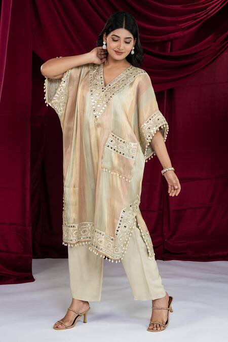 Buy Ellemora Fashions Multicolor Gold Tissue Kaftan Set Online at Aza Fashions Buy_Ellemora Fashions_Multicolor Gold Tissue Kaftan Set_Online_at_Aza_Fashions