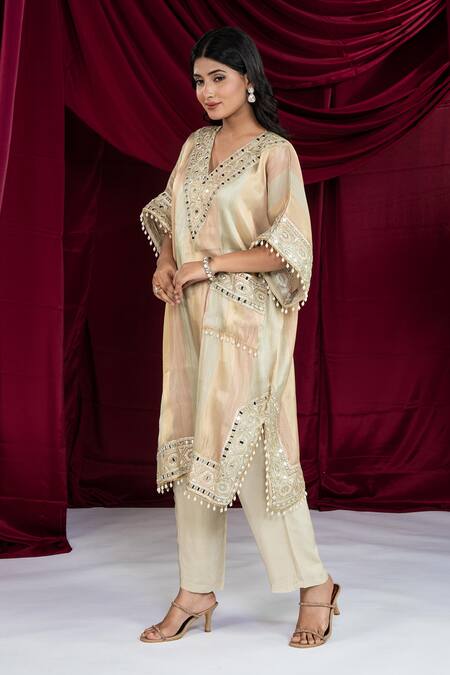 Shop Ellemora Fashions Multicolor Gold Tissue Kaftan Set at Aza Fashions Shop_Ellemora Fashions_Multicolor Gold Tissue Kaftan Set_at_Aza_Fashions