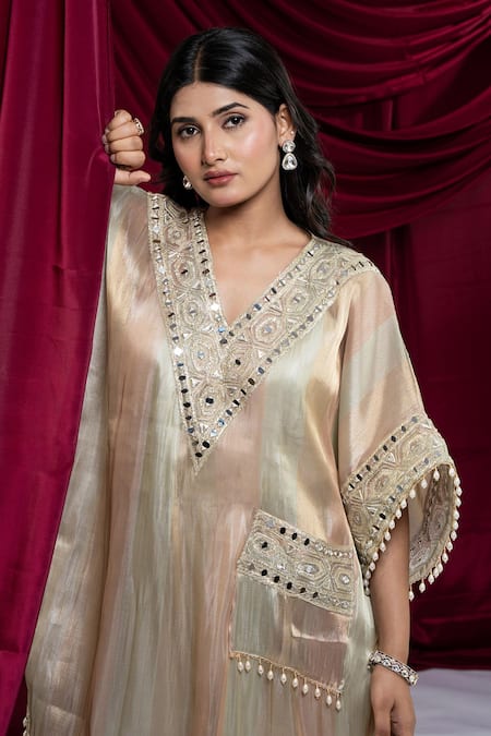 Ellemora Fashions Multicolor Gold Tissue Kaftan Set at Aza Fashions Ellemora Fashions_Multicolor Gold Tissue Kaftan Set_at_Aza_Fashions