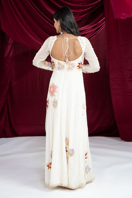 Ellemora Fashions Shahi Safed Embroidered Anarkali With Dupatta 