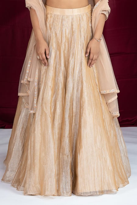 Buy_Ellemora Fashions_Rose Gold Tissue, Silk Embroidery, Sequins High Neck Lehenga Set _Online_at_Aza_Fashions