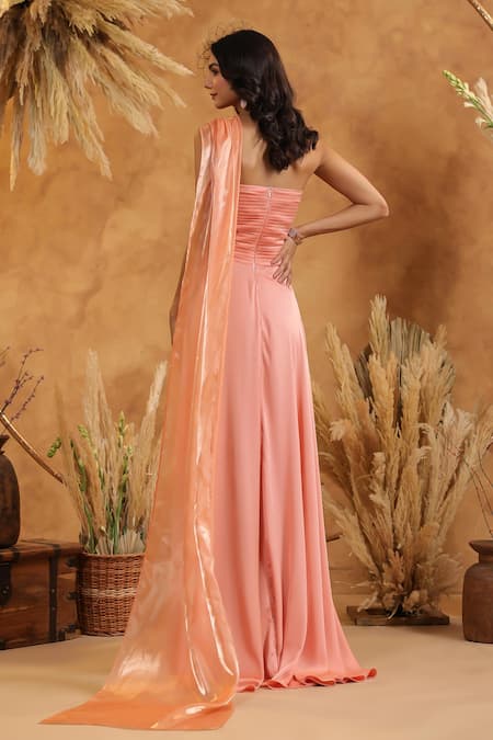 B'Infinite Enchanted Peach Draped Gown 
