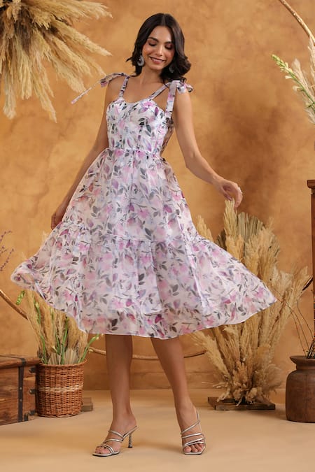 Shop_B'Infinite_Purple Organza V-neck Lavender Blush Bow Dress _Online_at_Aza_Fashions