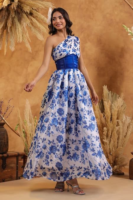 B'Infinite Blue Rose One Shoulder Gown 
