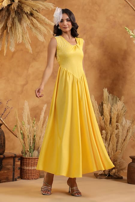 Buy_B'Infinite_Sunshine Pearl Midi Dress _Online_at_Aza_Fashions