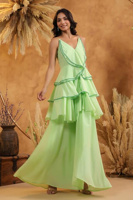 Shop_B'Infinite_Mint Ruffle Cascade Gown _Online_at_Aza_Fashions