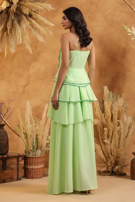 B'Infinite Mint Ruffle Cascade Gown 
