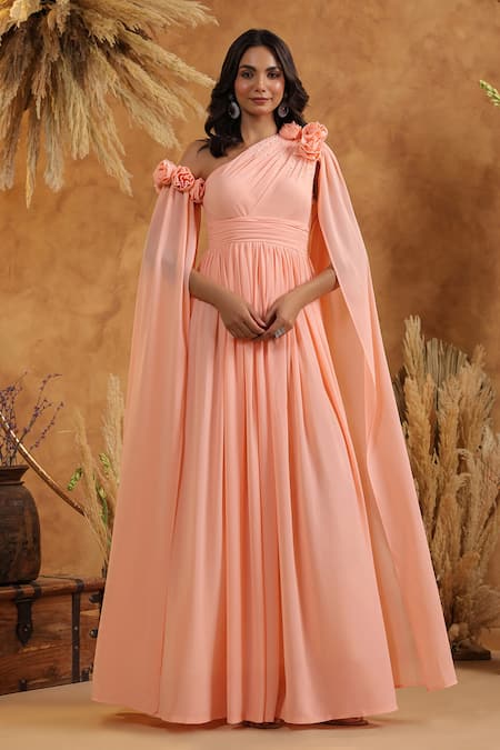 B'Infinite Peach Blossom Cape Gown 