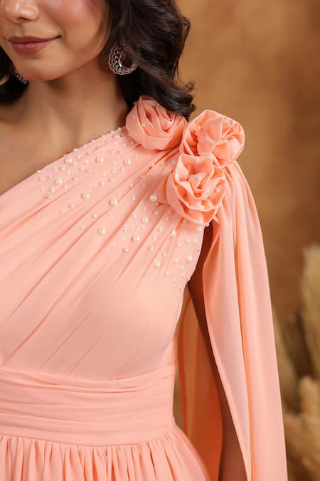 Buy_B'Infinite_Peach Blossom Cape Gown _Online_at_Aza_Fashions