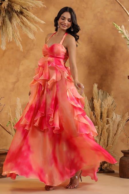 Buy_B'Infinite_Sunset Sorbet Ruffle Gown _Online_at_Aza_Fashions