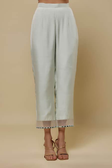 Asaga Mint Chanderi, Muslin, Organza Mirrors V-neck Eira Work Kurta Set Online at Aza Fashions Asaga_Mint Chanderi, Muslin, Organza Mirrors V-neck Eira Work Kurta Set _Online_at_Aza_Fashions