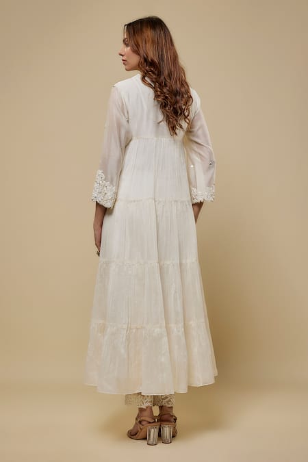 Shop Asaga Ivory Chanderi, Muslin, Organza Embroidery Round Abstract Floral Anarkali Set at Aza Fashions Shop_Asaga_Ivory Chanderi, Muslin, Organza Embroidery Round Abstract Floral Anarkali Set _at_Aza_Fashions