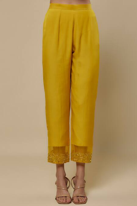 Asaga Yellow Chanderi, Muslin, Organza Embroidery V-neck Tashira Anarkali Set Online at Aza Fashions Asaga_Yellow Chanderi, Muslin, Organza Embroidery V-neck Tashira Anarkali Set _Online_at_Aza_Fashions