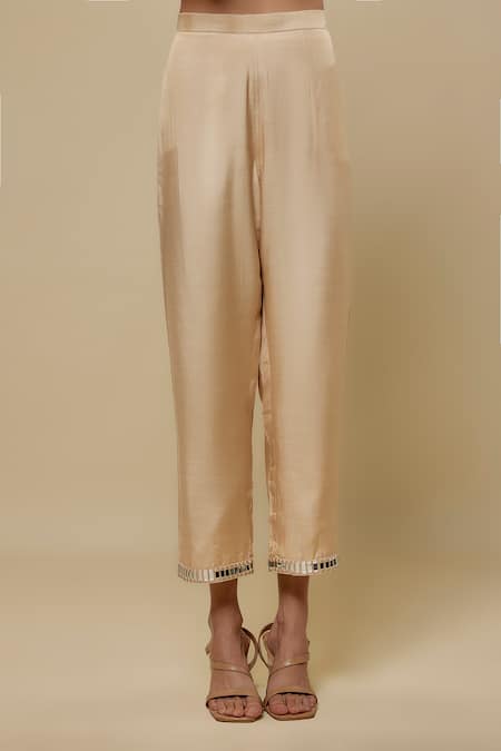 Asaga Beige Chanderi, Muslin, Organza Mirrors, Embroidery Zenvira Kurta Pant Set Online at Aza Fashions Asaga_Beige Chanderi, Muslin, Organza Mirrors, Embroidery Zenvira Kurta Pant Set _Online_at_Aza_Fashions