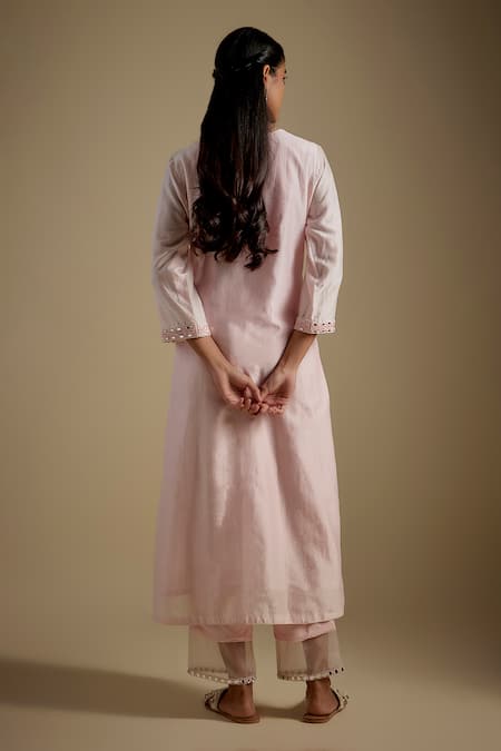 Shop Asaga Pink Chanderi, Muslin, Organza Embroidery Round Neck Trendyra Bodice Kurta Set at Aza Fashions Shop_Asaga_Pink Chanderi, Muslin, Organza Embroidery Round Neck Trendyra Bodice Kurta Set _at_Aza_Fashions
