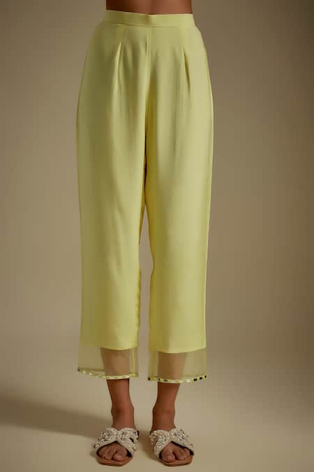 Asaga Yellow Chanderi, Muslin, Organza Mirrors V-neck Threadio Work Set Online at Aza Fashions Asaga_Yellow Chanderi, Muslin, Organza Mirrors V-neck Threadio Work Set _Online_at_Aza_Fashions