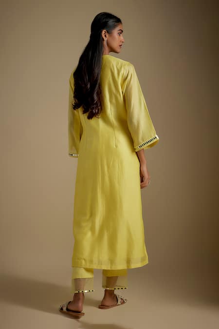 Shop Asaga Yellow Chanderi, Muslin, Organza Mirrors Chiclet Embroidered Bodice Kurta Set at Aza Fashions Shop_Asaga_Yellow Chanderi, Muslin, Organza Mirrors Chiclet Embroidered Bodice Kurta Set _at_Aza_Fashions