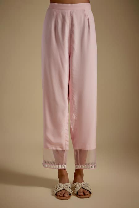 Asaga Pink Chanderi, Muslin, Organza Embroidery V-neck Runique Mirror Work Kurta Set Online at Aza Fashions Asaga_Pink Chanderi, Muslin, Organza Embroidery V-neck Runique Mirror Work Kurta Set _Online_at_Aza_Fashions