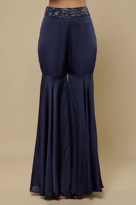 Asaga Navy Satin, Organza, Tulle Embroidery, Beads V-neck Punzel Top And Sharara Set Online at Aza Fashions Asaga_Navy Satin, Organza, Tulle Embroidery, Beads V-neck Punzel Top And Sharara Set _Online_at_Aza_Fashions