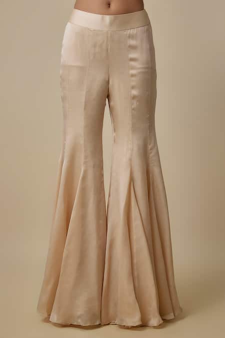 Asaga_Beige Satin Embroidery Asymmetric Auraknot Cape Sharara Set _Online_at_Aza_Fashions