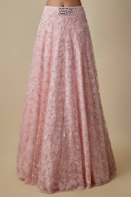 Buy_Asaga_Pink Satin, Organza, Chinon, Tulle Sequins, Mirrors Cubine Lehenga With Blouse _Online_at_Aza_Fashions
