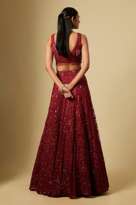 Asaga Red Embroidered Lehenga Set 