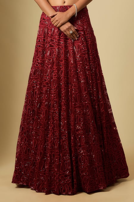 Buy Asaga Red Satin, Chinon, Tulle Sequins, Embroidery V-neck Lehenga Set Online at Aza Fashions Buy_Asaga_Red Satin, Chinon, Tulle Sequins, Embroidery V-neck Lehenga Set _Online_at_Aza_Fashions