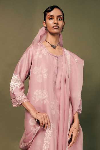 Buy Arcvsh By Pallavi Singh Purple Silk, Chanderi Embroidery Round Floral Discharge Print Kurta And Pant Set Online at Aza Fashions Buy_Arcvsh By Pallavi Singh_Purple Silk, Chanderi Embroidery Round Floral Discharge Print Kurta And Pant Set _Online_at_Aza_Fashions
