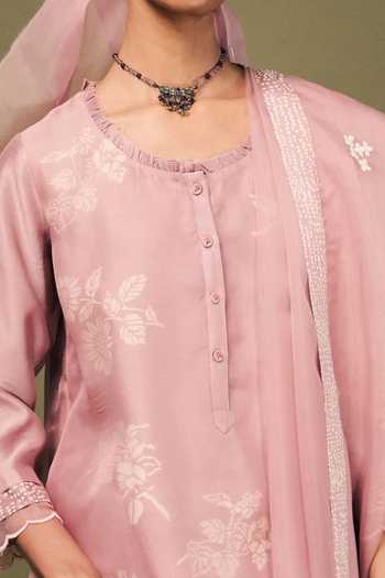 Arcvsh By Pallavi Singh Purple Silk, Chanderi Embroidery Round Floral Discharge Print Kurta And Pant Set at Aza Fashions Arcvsh By Pallavi Singh_Purple Silk, Chanderi Embroidery Round Floral Discharge Print Kurta And Pant Set _at_Aza_Fashions