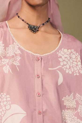Shop Arcvsh By Pallavi Singh Purple Silk, Organza Embroidery Round Neck Rosette Print Kurta And Pant Set Online at Aza Fashions Shop_Arcvsh By Pallavi Singh_Purple Silk, Organza Embroidery Round Neck Rosette Print Kurta And Pant Set _Online_at_Aza_Fashions