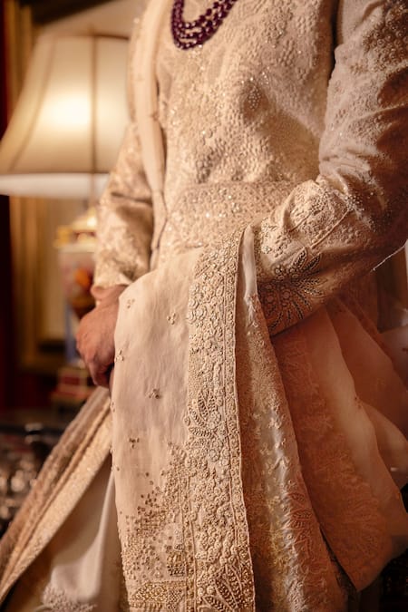 Buy_Dolly J_Pink Silk, Dupion, Crepe Embroidery, Zari Solair Raw Jacket Kurta Set _Online_at_Aza_Fashions