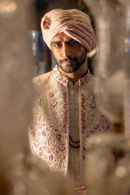 Dolly J_White Silk, Dupion, Cotton Embroidery Serenelle Sherwani Jacket And Kurta Set _Online_at_Aza_Fashions