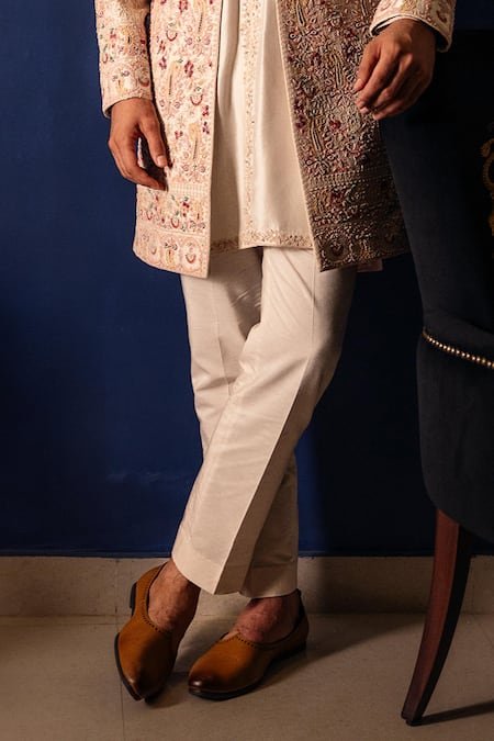 Buy_Dolly J_White Silk, Dupion, Cotton Embroidery Serenelle Sherwani Jacket And Kurta Set _Online_at_Aza_Fashions