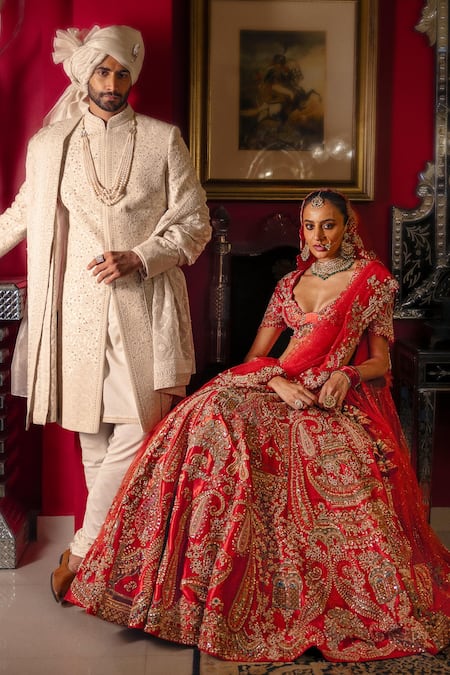 Dolly J Off White Silk, Cotton Embroidery, Metallic Ivaryn Hand Sherwani Kurta Set at Aza Fashions Dolly J_Off White Silk, Cotton Embroidery, Metallic Ivaryn Hand Sherwani Kurta Set _at_Aza_Fashions