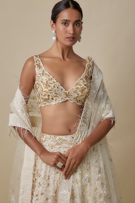 Asaga Ivory Satin, Tulle, Organza Sequins, Embroidery V-neck Tagh Hand Lehenga Set Online at Aza Fashions Asaga_Ivory Satin, Tulle, Organza Sequins, Embroidery V-neck Tagh Hand Lehenga Set _Online_at_Aza_Fashions