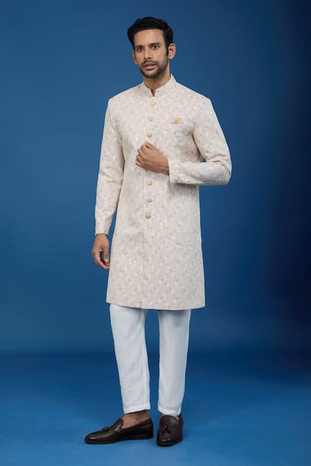 Buy_Arihant Rai Sinha_Purple Jacquard, Polyester, Viscose Embroidery, Abstract Woven Sherwani Set _Online_at_Aza_Fashions
