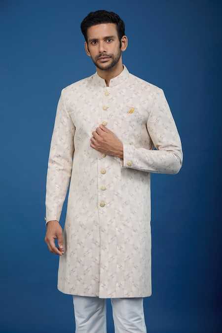 Shop_Arihant Rai Sinha_Purple Jacquard, Polyester, Viscose Embroidery, Abstract Woven Sherwani Set _Online_at_Aza_Fashions