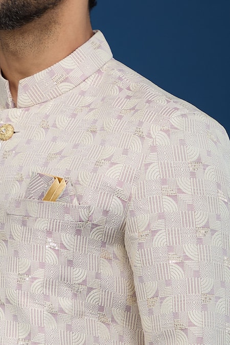 Arihant Rai Sinha_Purple Jacquard, Polyester, Viscose Embroidery, Abstract Woven Sherwani Set _at_Aza_Fashions