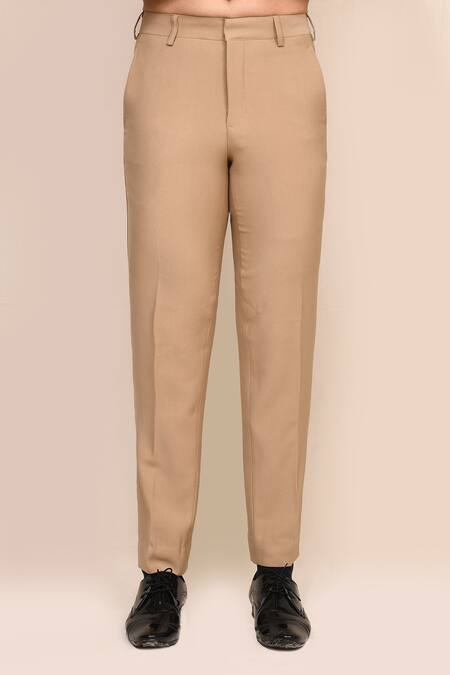 Aryavir Malhotra_Gray Linen, Silk Embroidery Light Grey Hand Work Jacket And Beige Pant Set _Online_at_Aza_Fashions