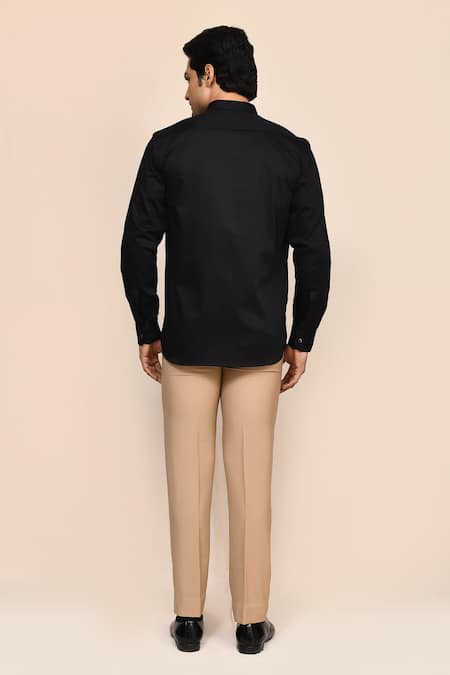 Shop_Aryavir Malhotra_Black Cotton Embroidery Giza Shirt _at_Aza_Fashions