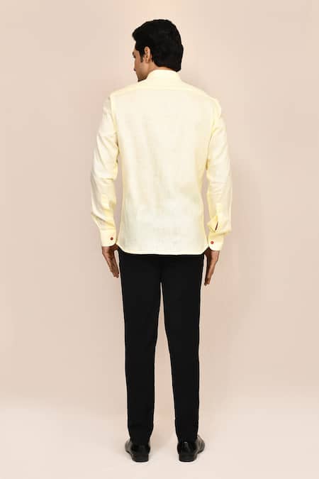 Aryavir Malhotra Yellow Linen Cotton Shirt 