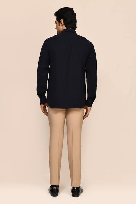 Aryavir Malhotra Navy Blue Terry Rayon Shirt 