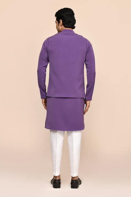 Arihant Rai Sinha Purple Hand Embroidered Bundi Kurta Set 