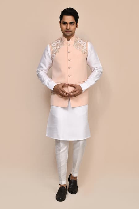 Aryavir Malhotra Rose Pink Hand Work Bundi Set 
