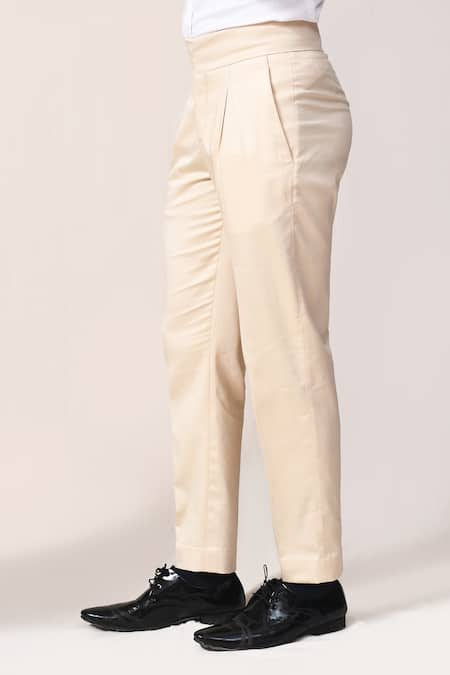 Aryavir Malhotra_Cream Cotton, Lycra Pant _Online_at_Aza_Fashions