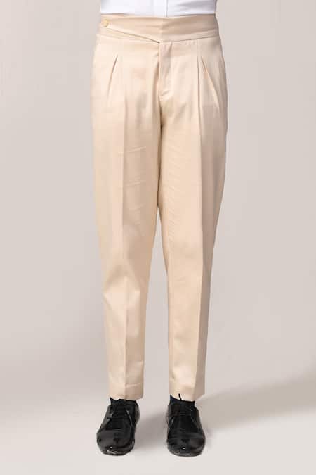 Buy_Aryavir Malhotra_Cream Cotton, Lycra Pant _Online_at_Aza_Fashions