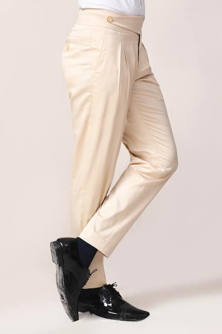 Shop_Aryavir Malhotra_Cream Cotton, Lycra Pant _Online_at_Aza_Fashions