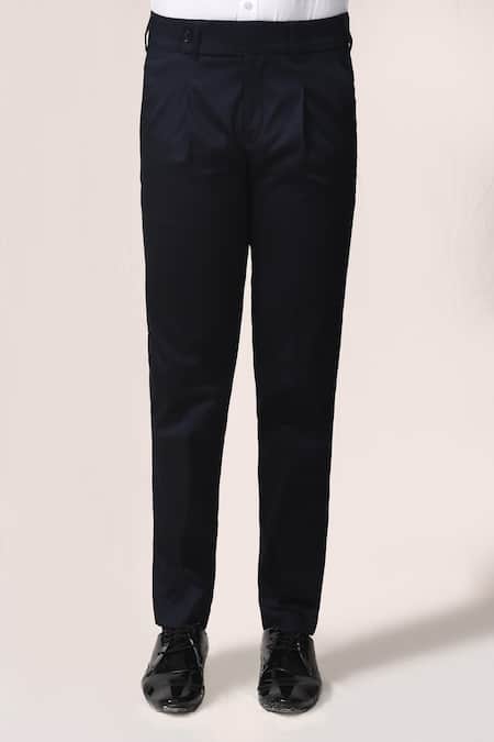 Aryavir Malhotra Navy Blue Cotton Lycra Pant 